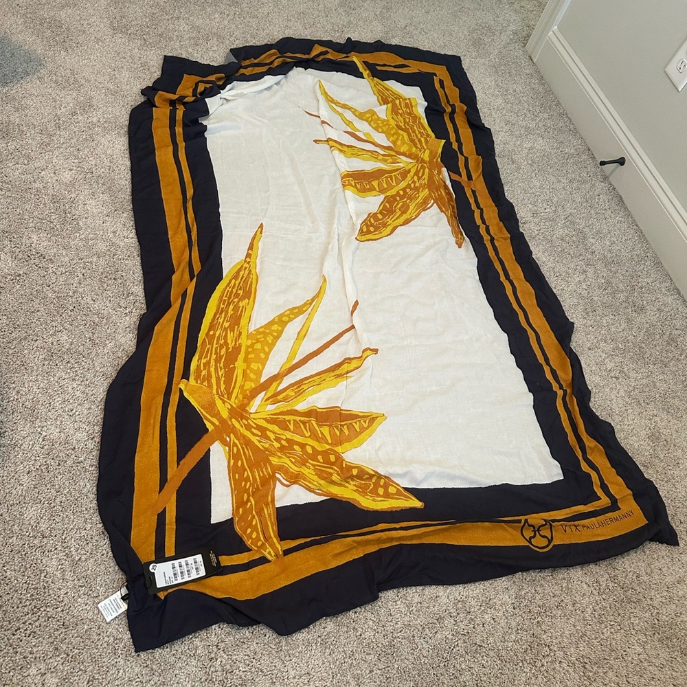 Stylish Black/Gold Floral Swim Sarong with drawstring bag